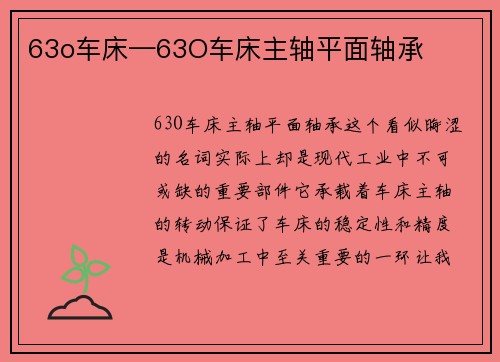 63o车床—63O车床主轴平面轴承
